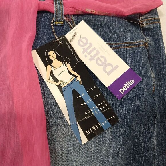 Vintage Y2K Mix It Low Rise Boot Cut Jeans Size 14P NWT Scarf Belt Deadstock - Picture 4 of 7